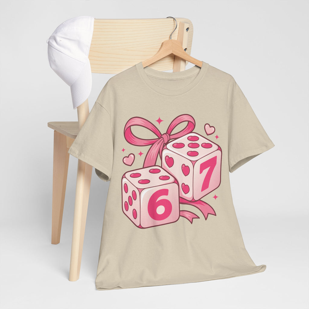 Lucky Love Dice T-Shirt — Pink Heart Dice with Bow..Unisex Cotton Tee