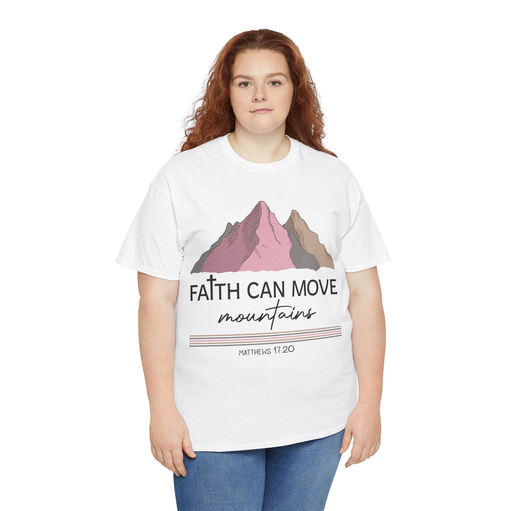 Faith Can Move Mountains Mountain Tee — Pastel Inspirational Christian Unisex Cotton T-Shirt