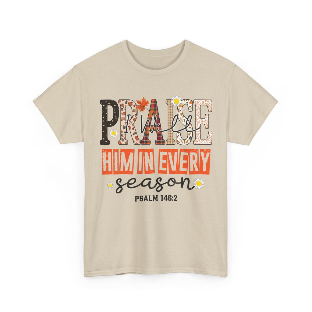 Praise Him In Every Tee — Fall Daisies & Leaf Floral Graphic Unisex Cotton T-Shirt
