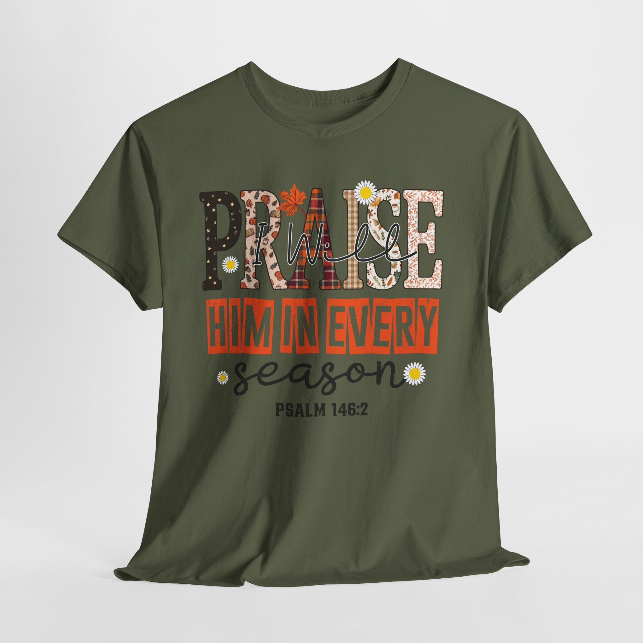 Praise Him In Every Tee — Fall Daisies & Leaf Floral Graphic Unisex Cotton T-Shirt