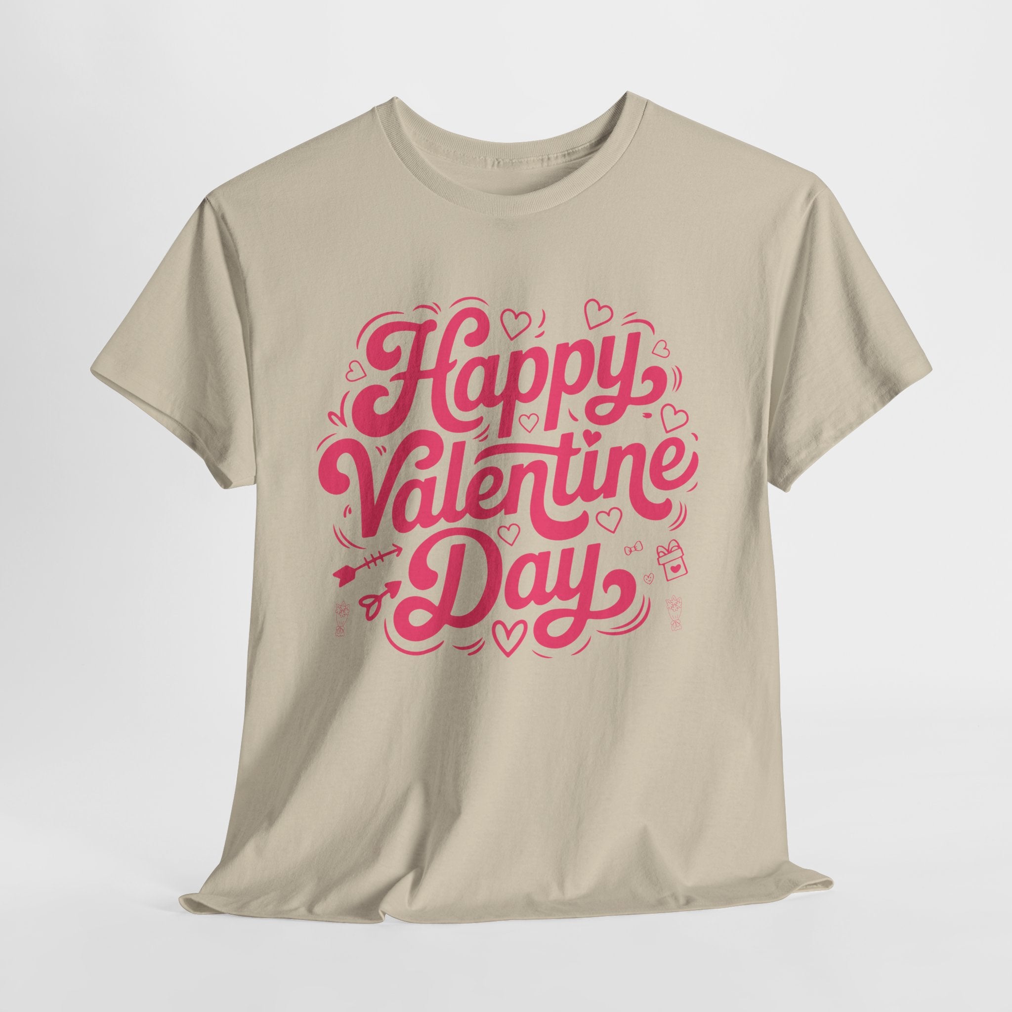 Happy Valentine Day Tee — Pink Heart & Love Icons Valentine's Unisex Cotton Shirt