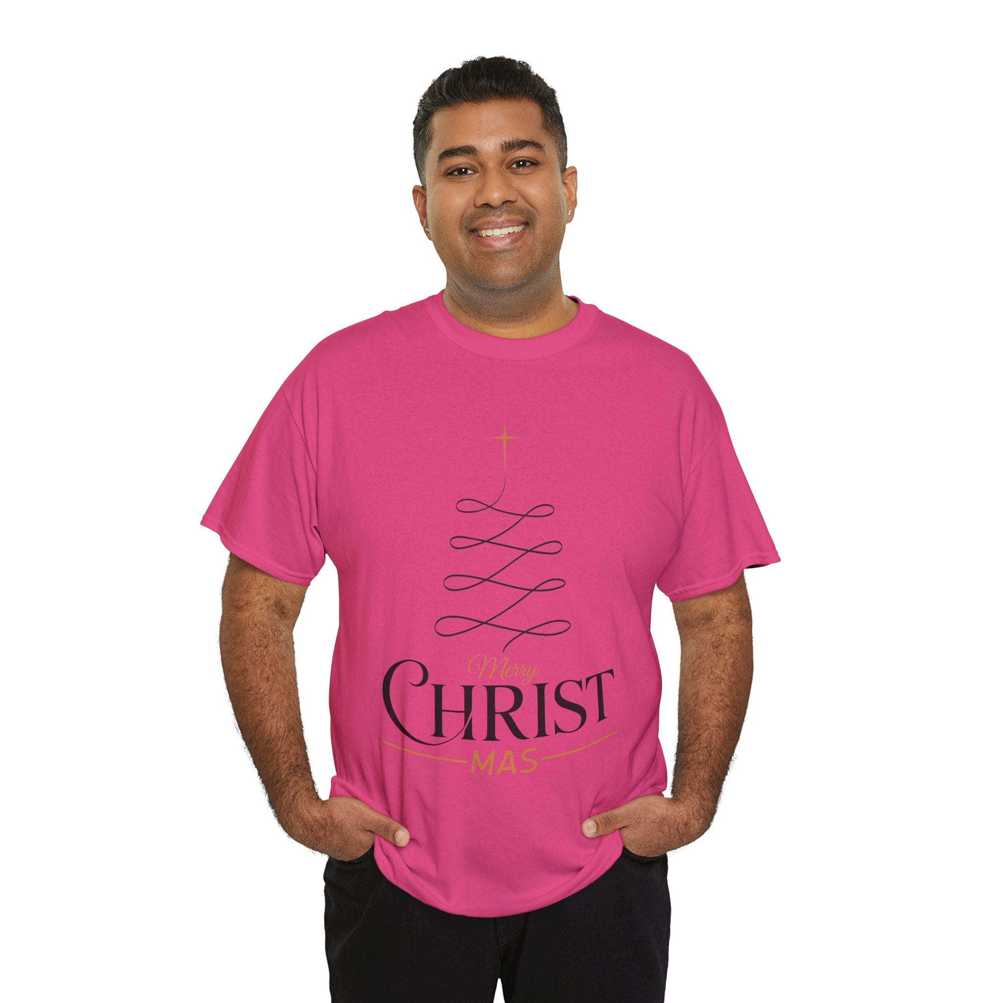 Merry Christmas Gold Cross Tree Unisex Cotton Tee