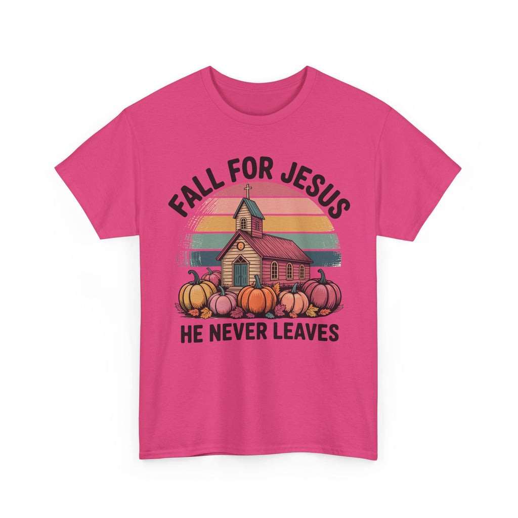 Jesus Leopard Print Fall T-Shirt — Pumpkins, Leaves & Floral Faith Unisex Cotton Tee