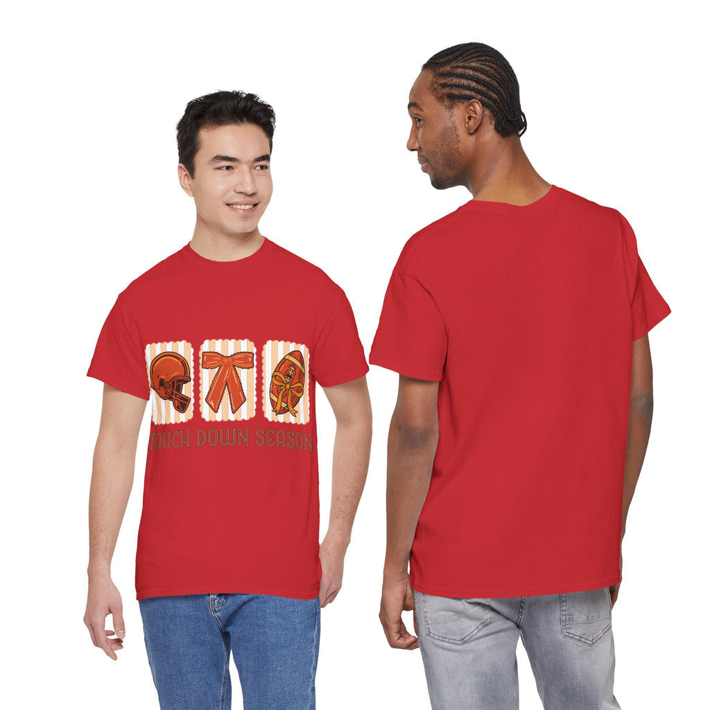 Touch Down Season Football Tee — Striped Fall Helmet & Bow Design Unisex Cotton Tee
