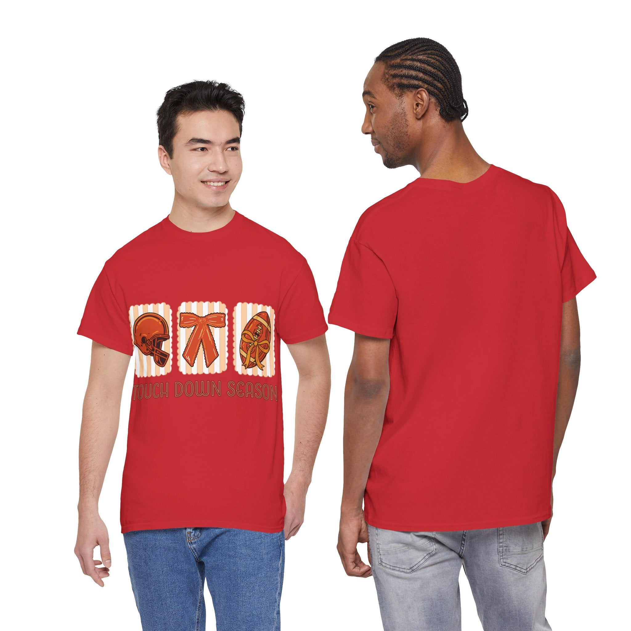 Touch Down Season Football Tee — Striped Fall Helmet & Bow Design Unisex Cotton Tee