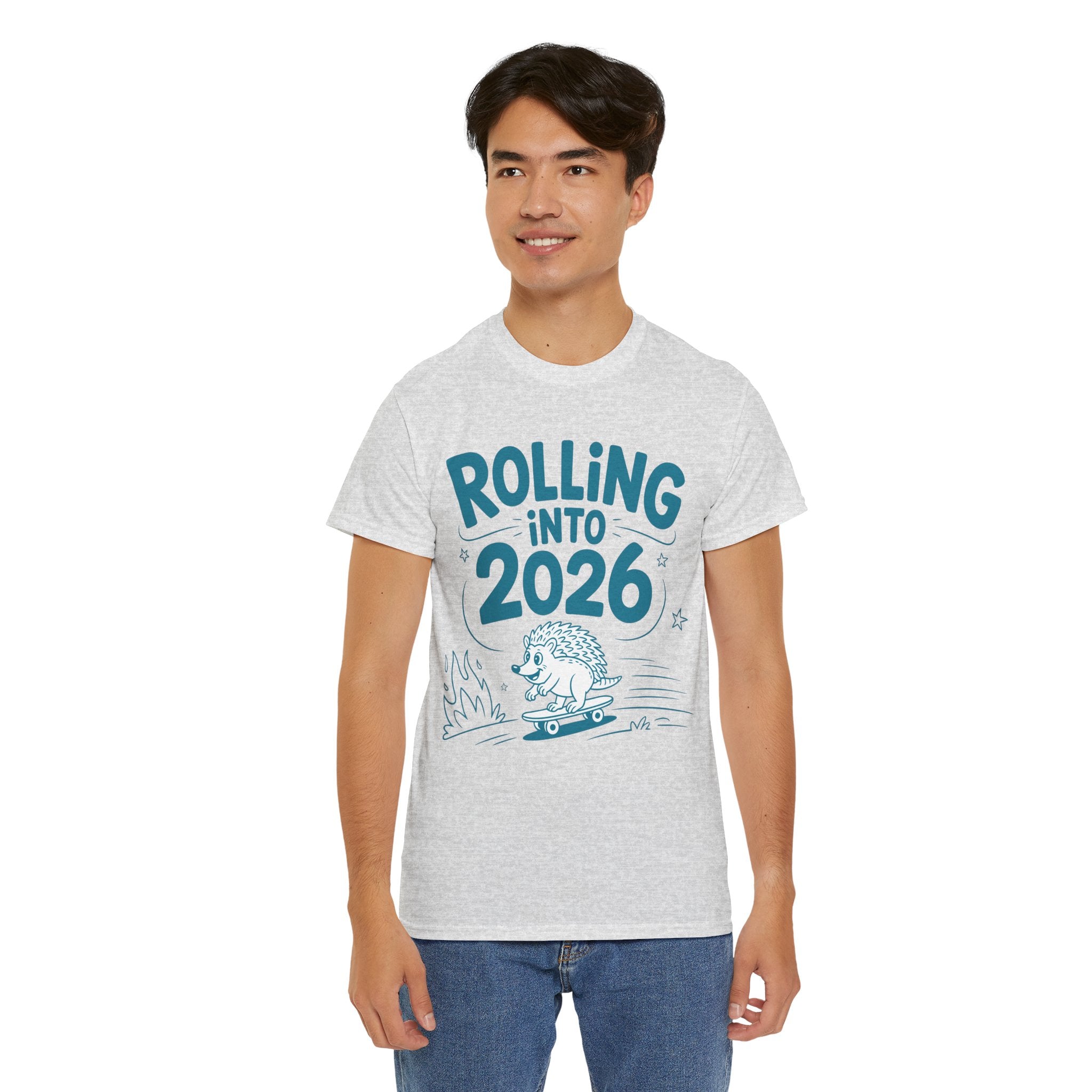 Rolling Into 2026 Hedgehog Skateboard Unisex Cotton Tee