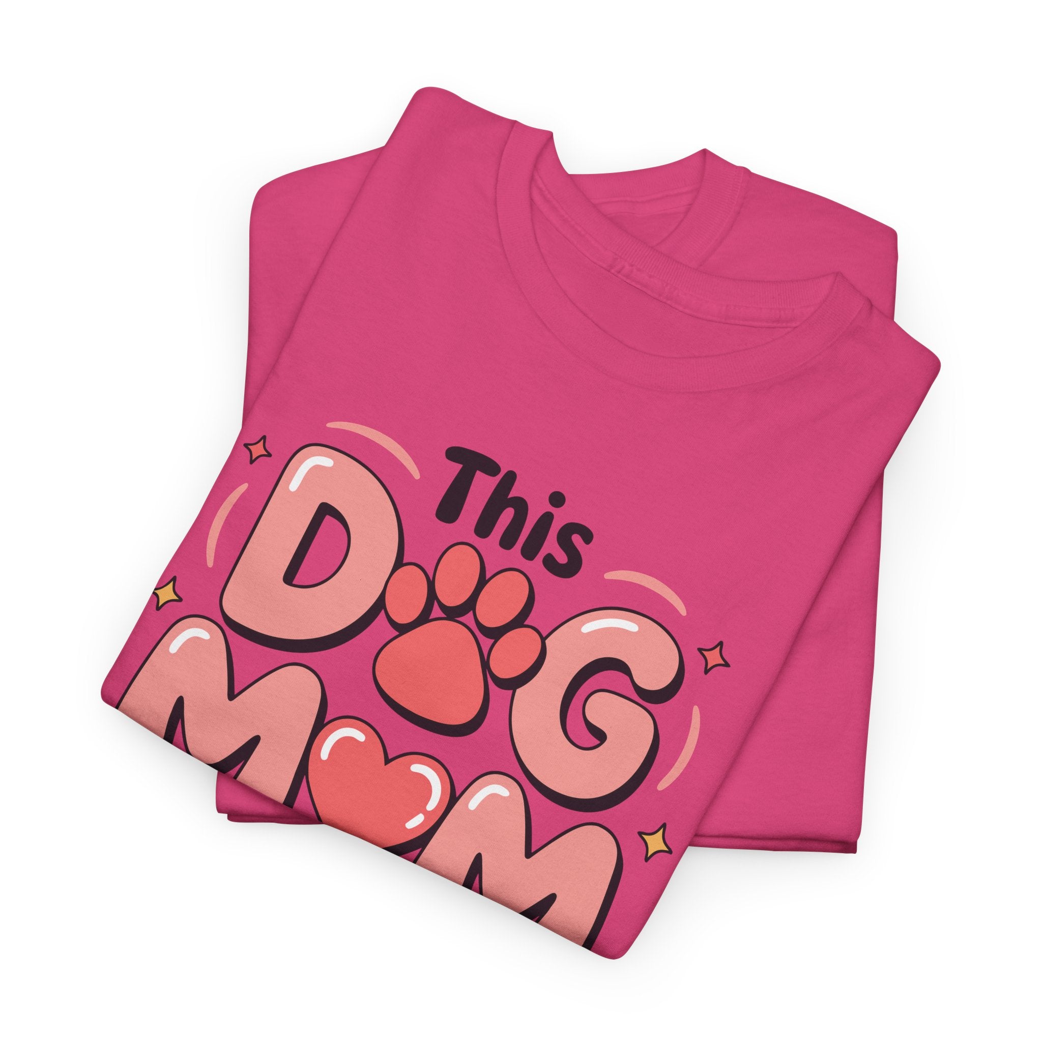 Dog Mom T-Shirt — "This Dog Mom Wears Her Heart on Her Sleeve" Paw & Heart Unisex Cotton Tee