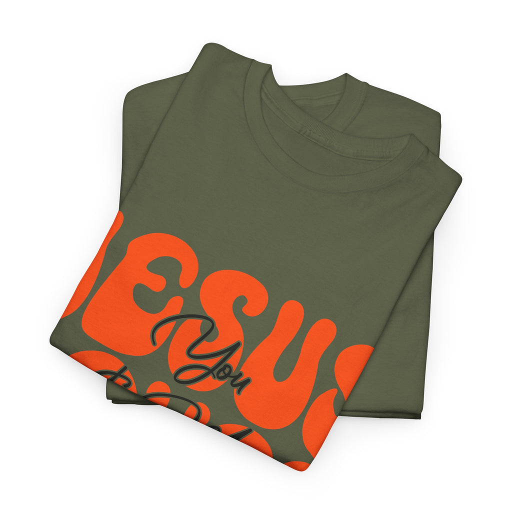 Jesus Loves You & Me Retro Tee — Playful Orange Bubbly Christian Unisex Cotton T-Shirt