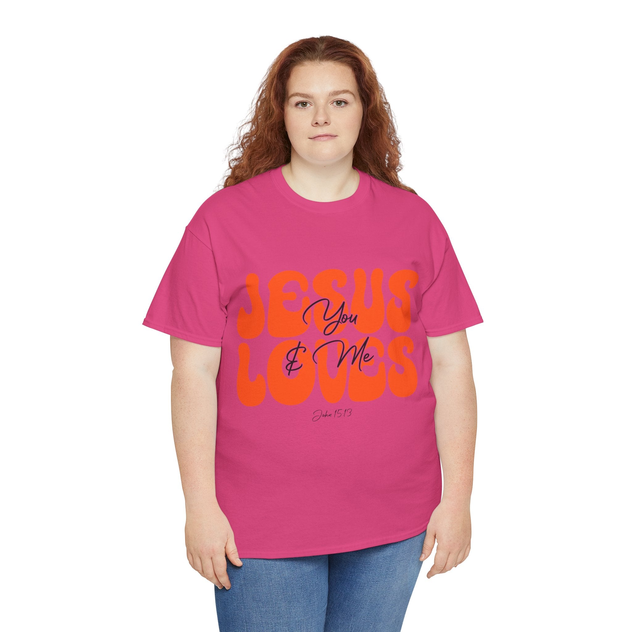 Jesus Loves You & Me Retro Tee — Playful Orange Bubbly Christian Unisex Cotton T-Shirt
