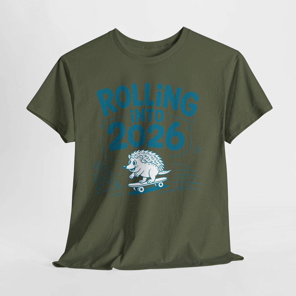 Rolling Into 2026 Hedgehog Skateboard Unisex Cotton Tee