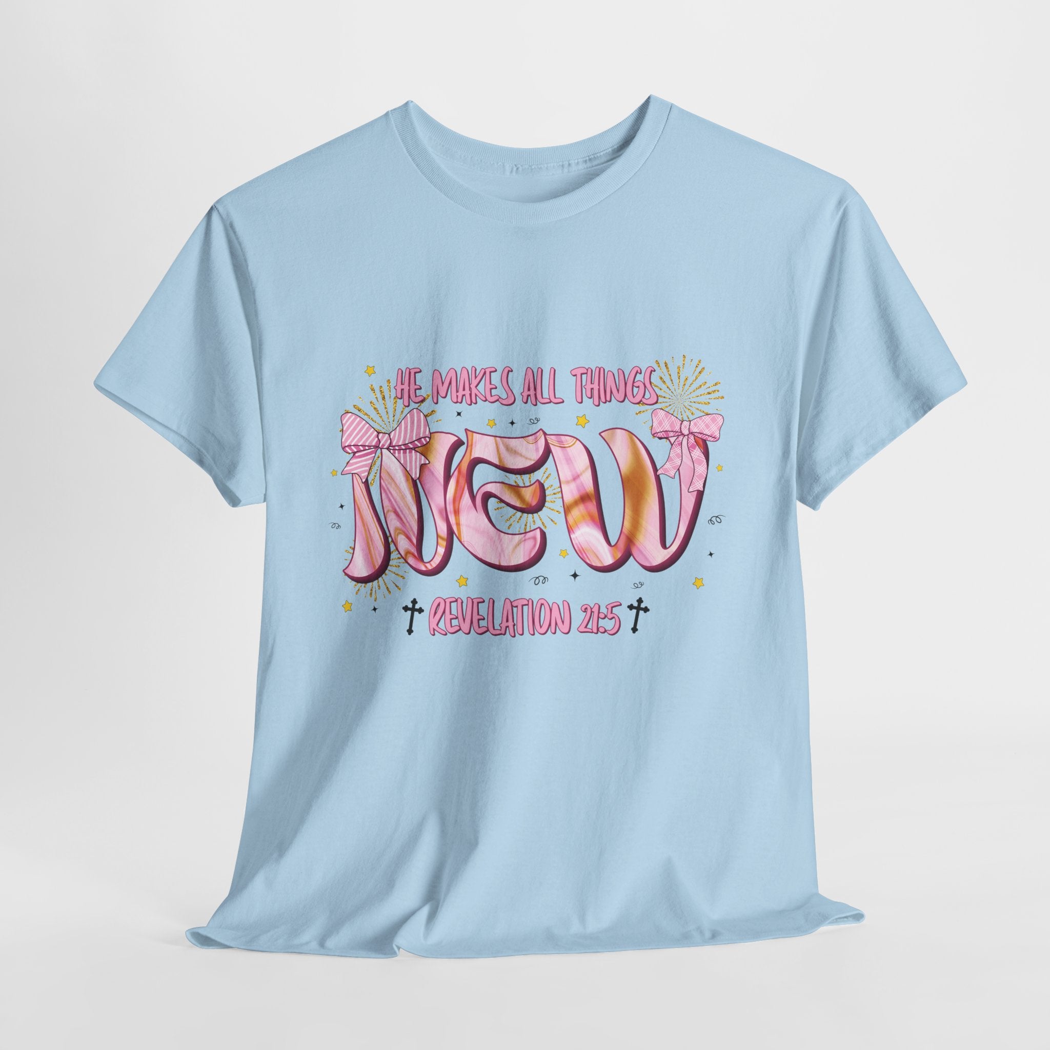 Christian Marble Tee — “He Makes All Things New” (Revelation 21:5)... Unisex Cotton Tee
