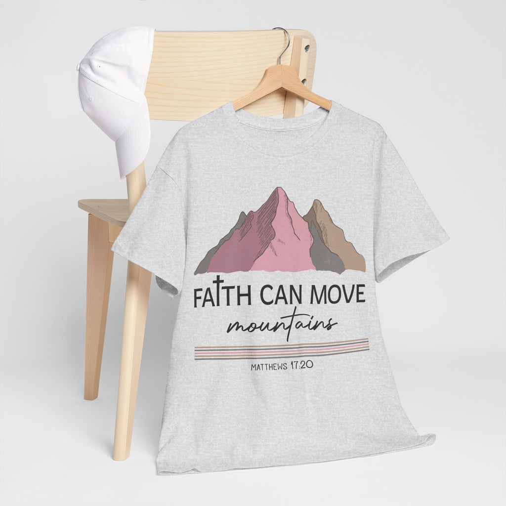 Faith Can Move Mountains Mountain Tee — Pastel Inspirational Christian Unisex Cotton T-Shirt