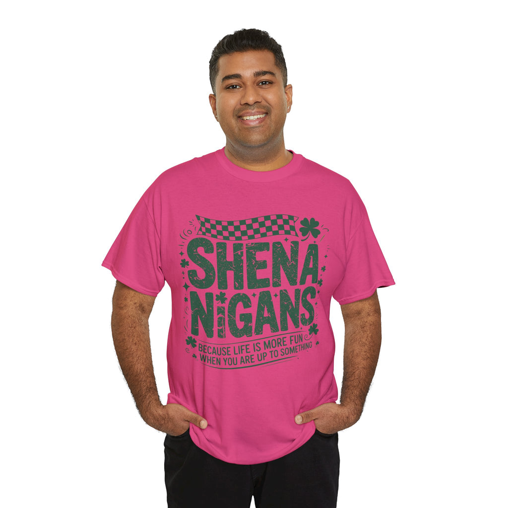 Shenanigans Clover Tee — Bright Green St. Patrick’s Day Shirt with Checkered Flag Unisex Cotton Tee