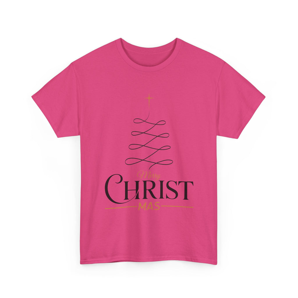 Merry Christmas Gold Cross Tree Unisex Cotton Tee