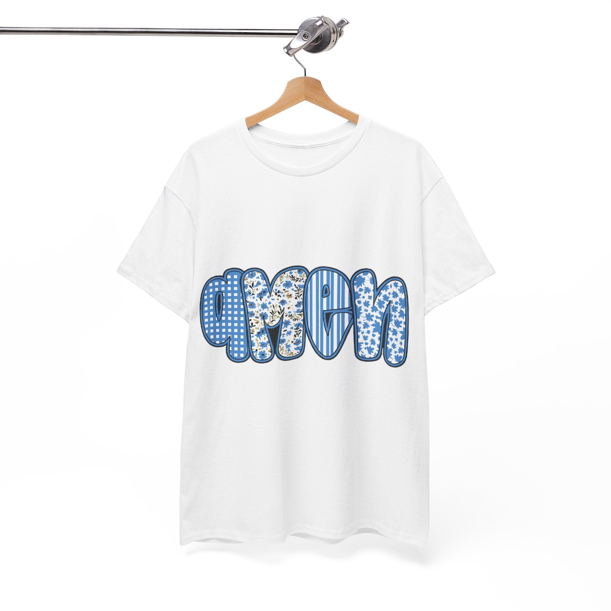 Amen Blue Floral Tee — Decorative Floral Lettering Christian Shirt Unisex Cotton Tee