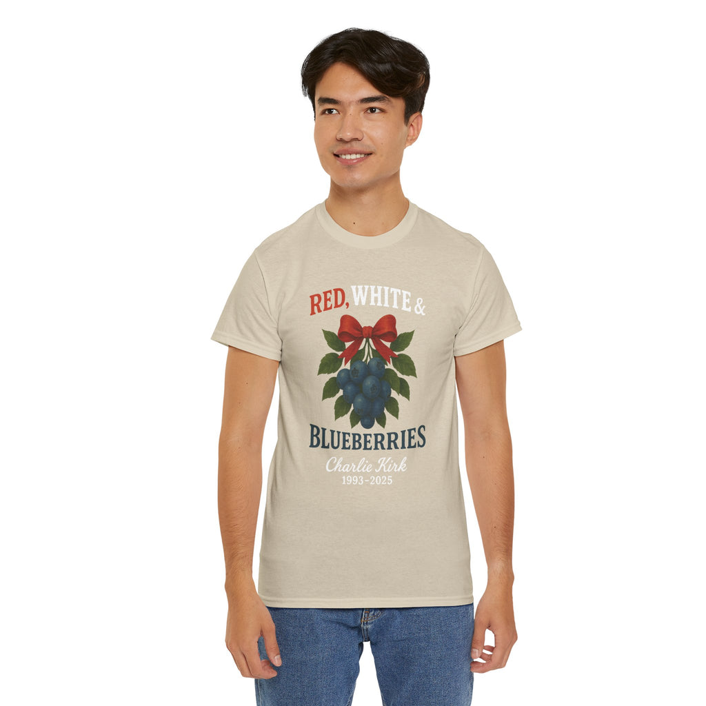 Red, White & Blueberries T-Shirt — Patriotic Blueberry Graphic Unisex Cotton Tee