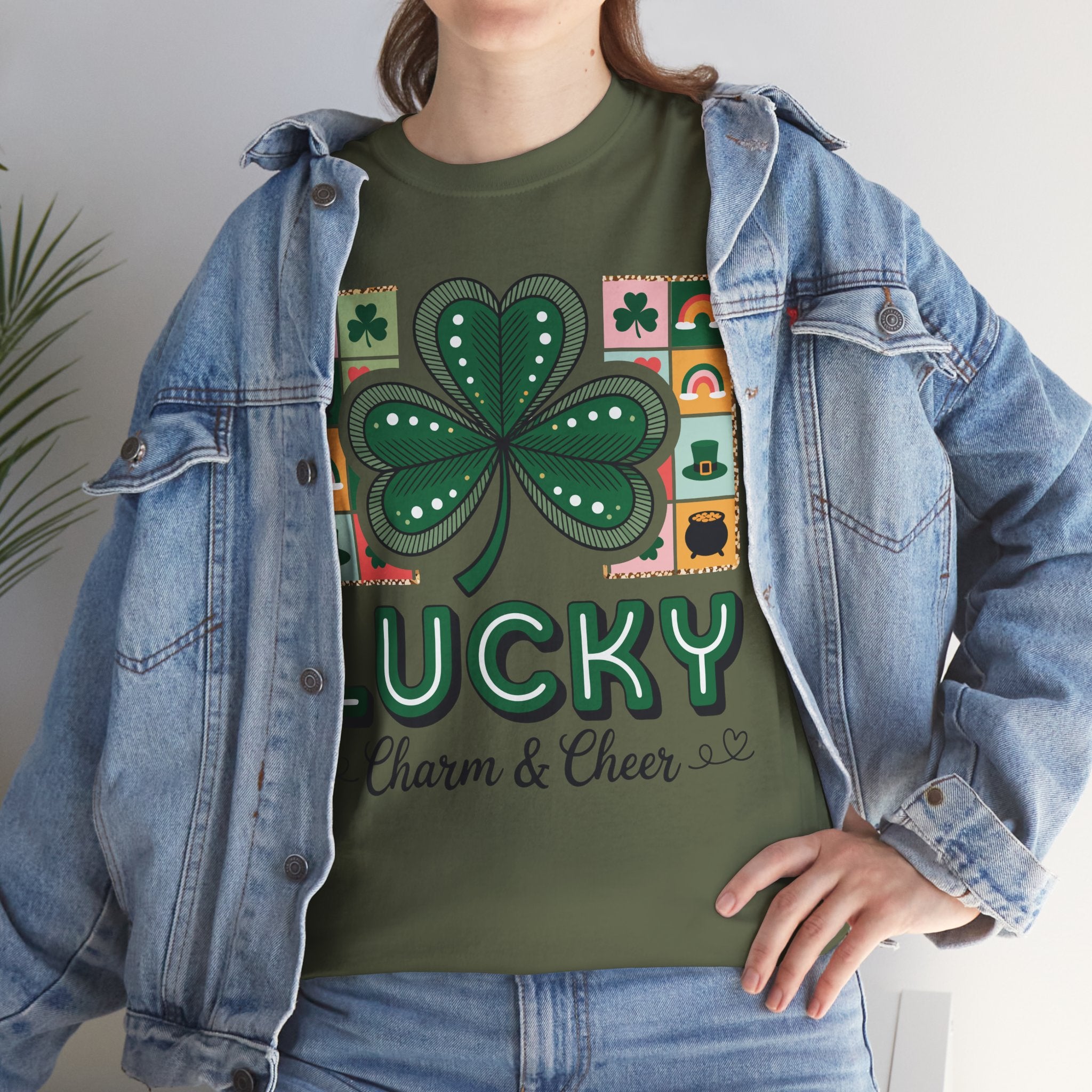 Lucky Charm & Cheer Clover Tee — Patchwork St. Patrick’s Day Unisex Cotton T-Shirt
