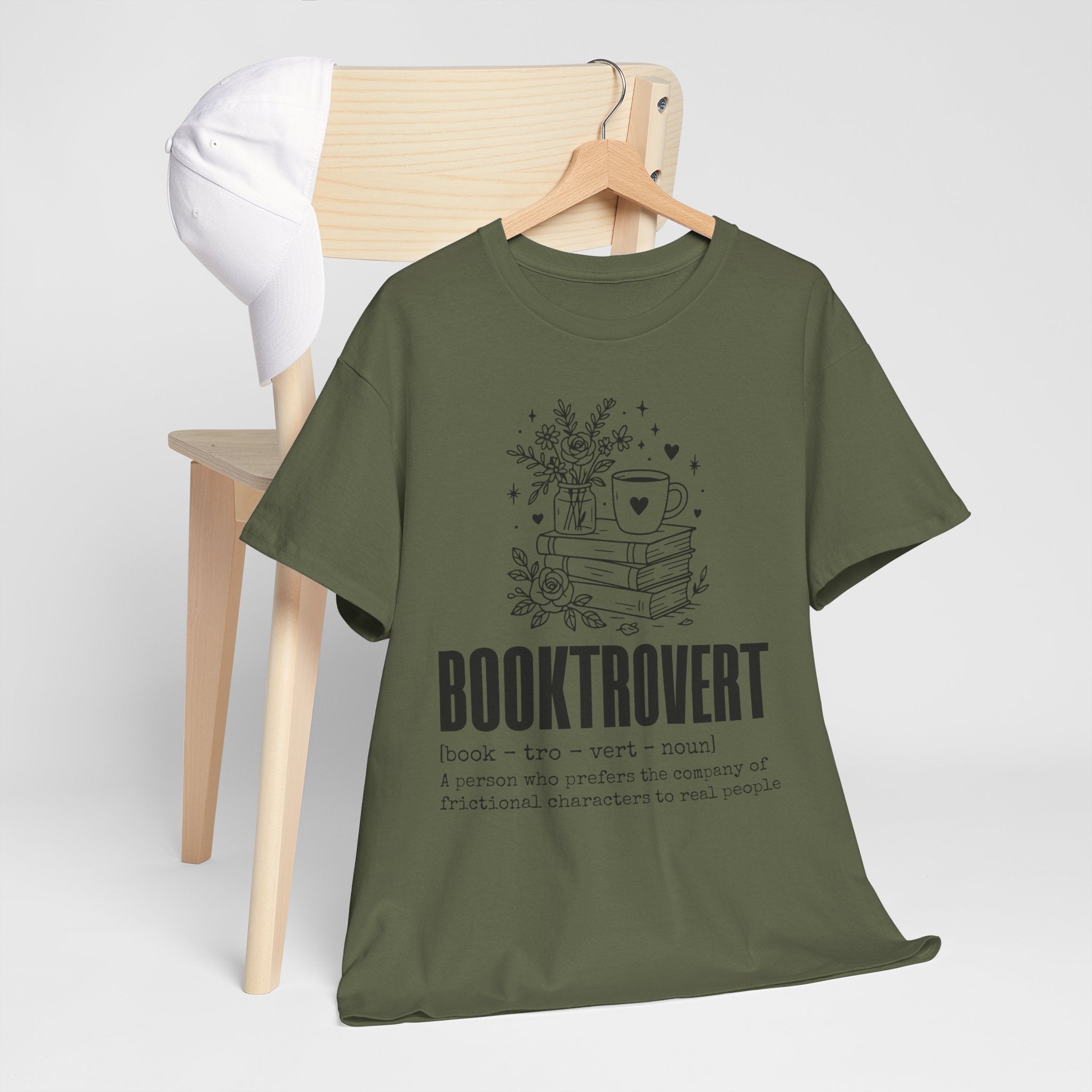 Booktrovert Graphic Tee — "Booktrovert" Definition, Books & Coffee Design Unisex Cotton Tee