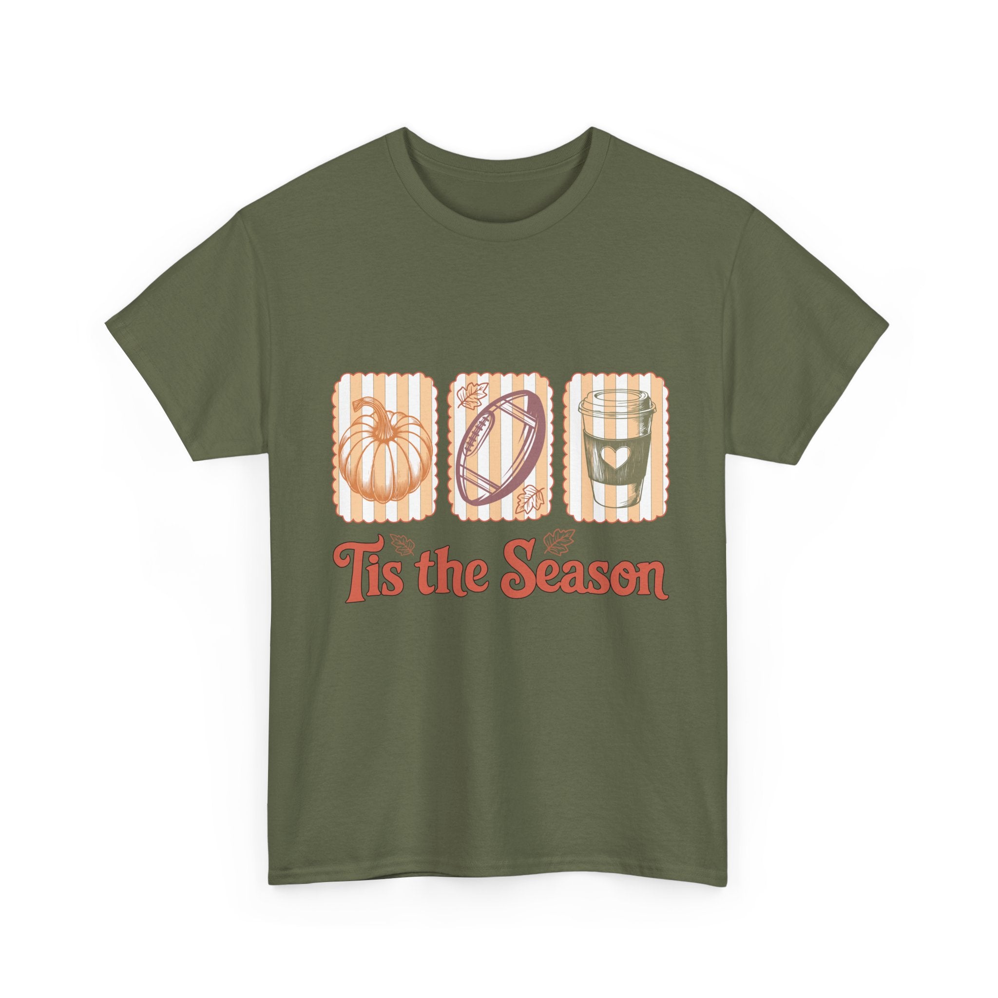 Tis the Season Pumpkin, Football & Coffee Fall Unisex Cotton T-Shirt
