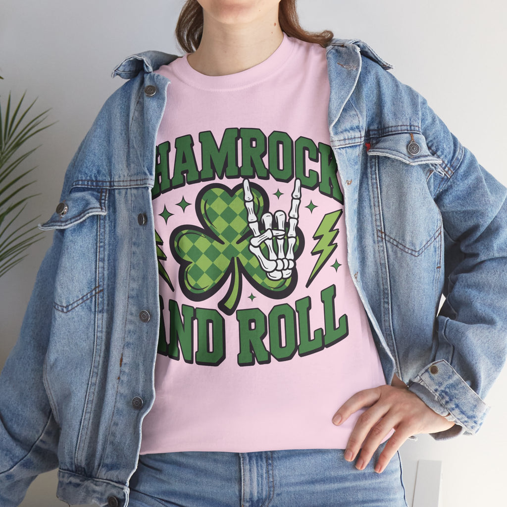 Shamrock and Roll Tee — Skeleton Hand & Lightning St. Patrick’s Rock Unisex Cotton Shirt