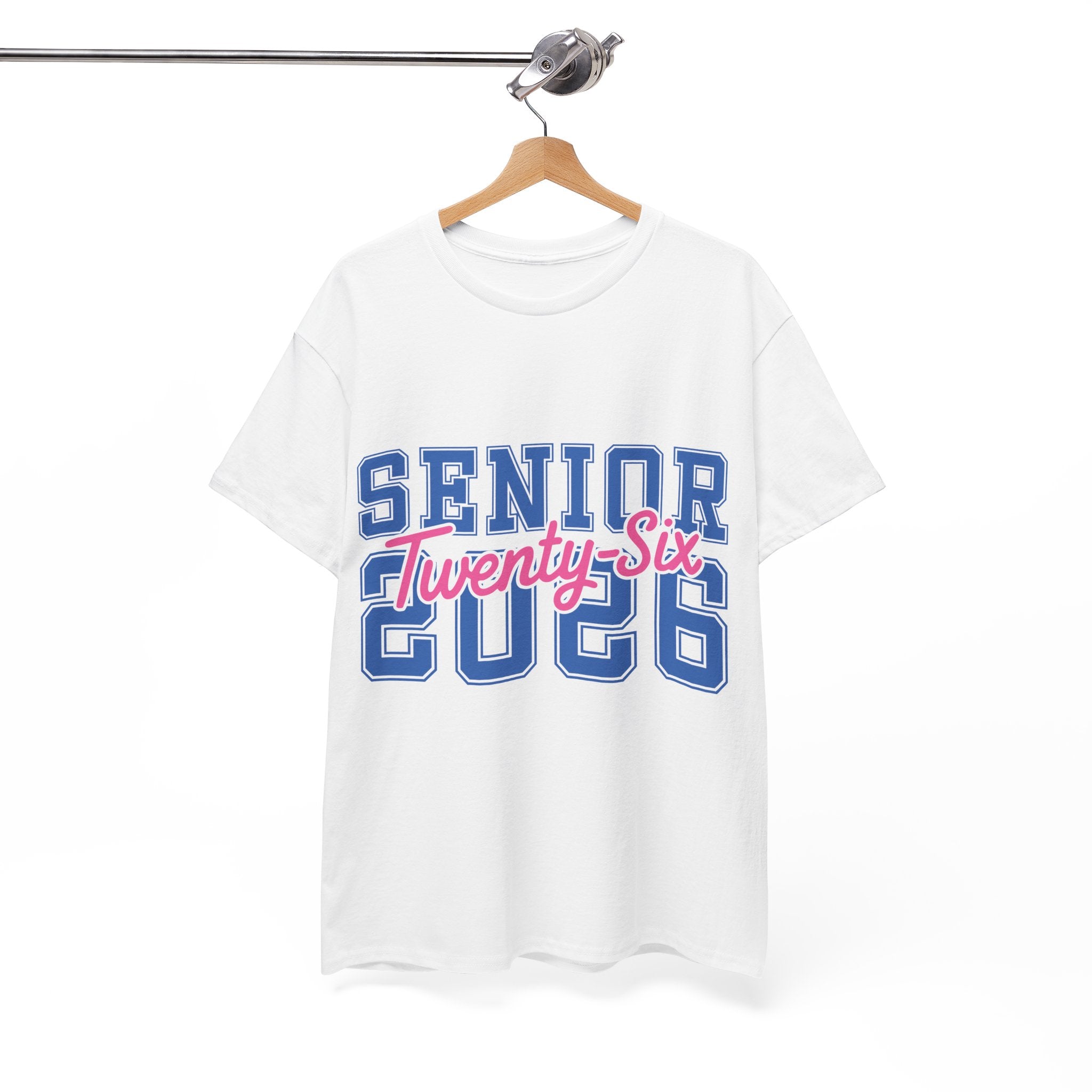 Senior 2026 Tee — Pink Varsity Block with Blue Script Overlay Unisex Cotton Tee