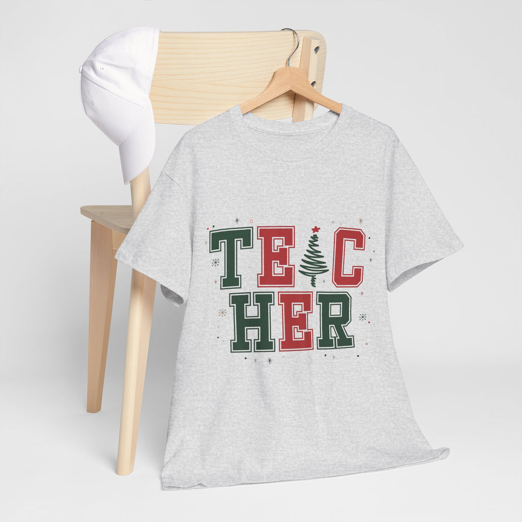 Teacher Christmas Varsity T-Shirt — Red & Green Holiday Unisex Cotton Tee