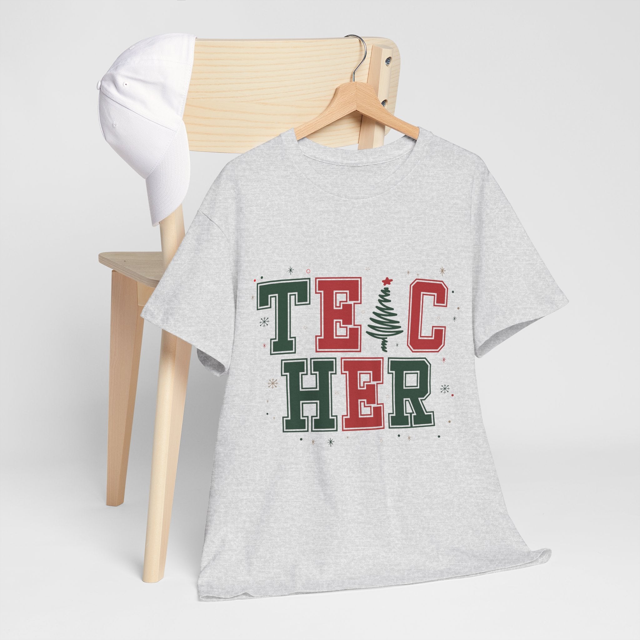 Teacher Christmas Varsity T-Shirt — Red & Green Holiday Unisex Cotton Tee