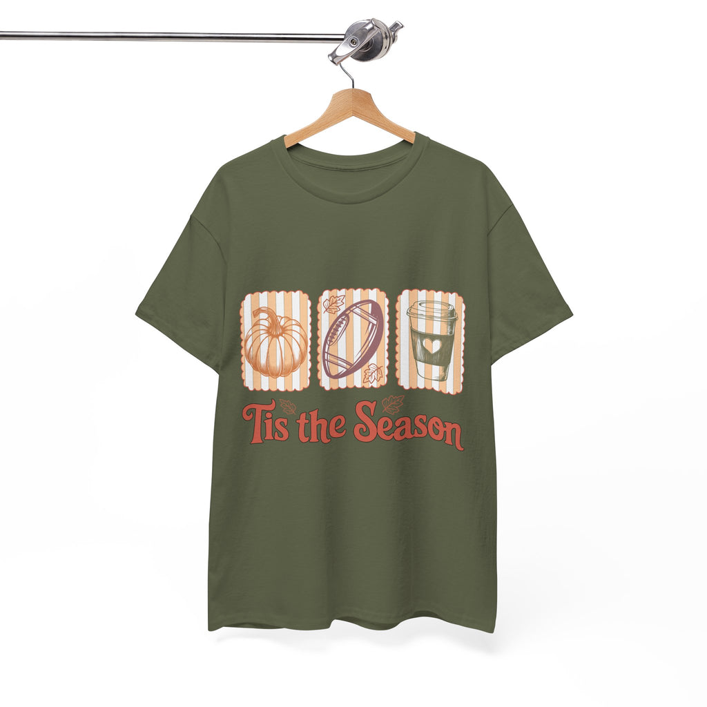 Tis the Season Pumpkin, Football & Coffee Fall Unisex Cotton T-Shirt