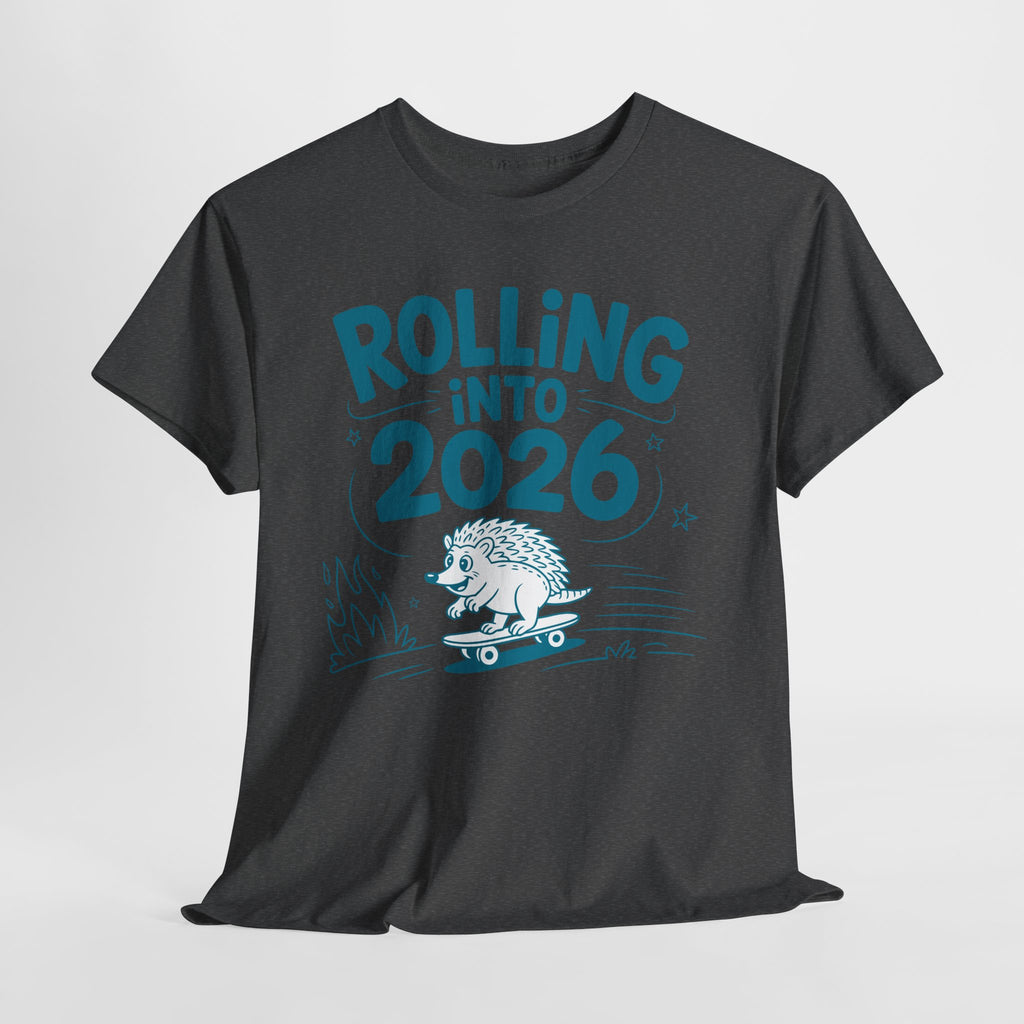Rolling Into 2026 Hedgehog Skateboard Unisex Cotton Tee