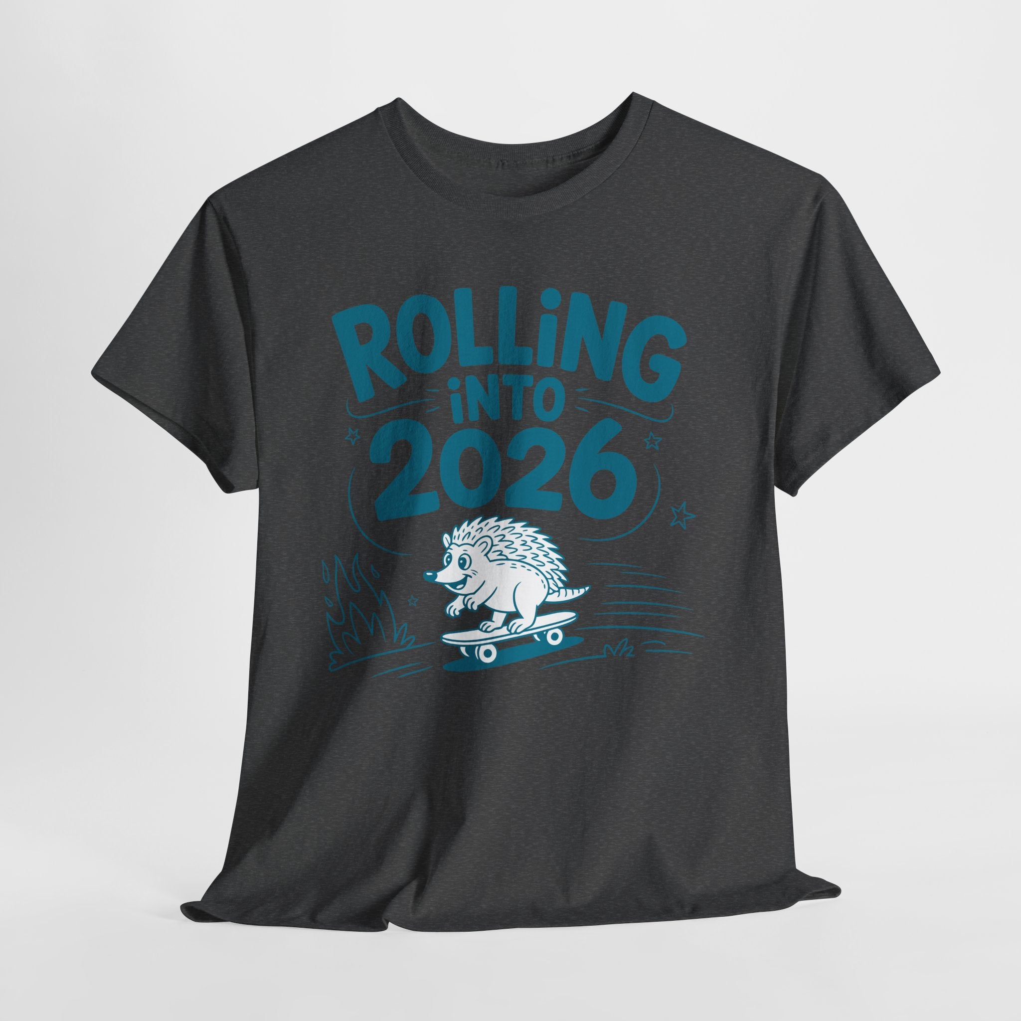 Rolling Into 2026 Hedgehog Skateboard Unisex Cotton Tee