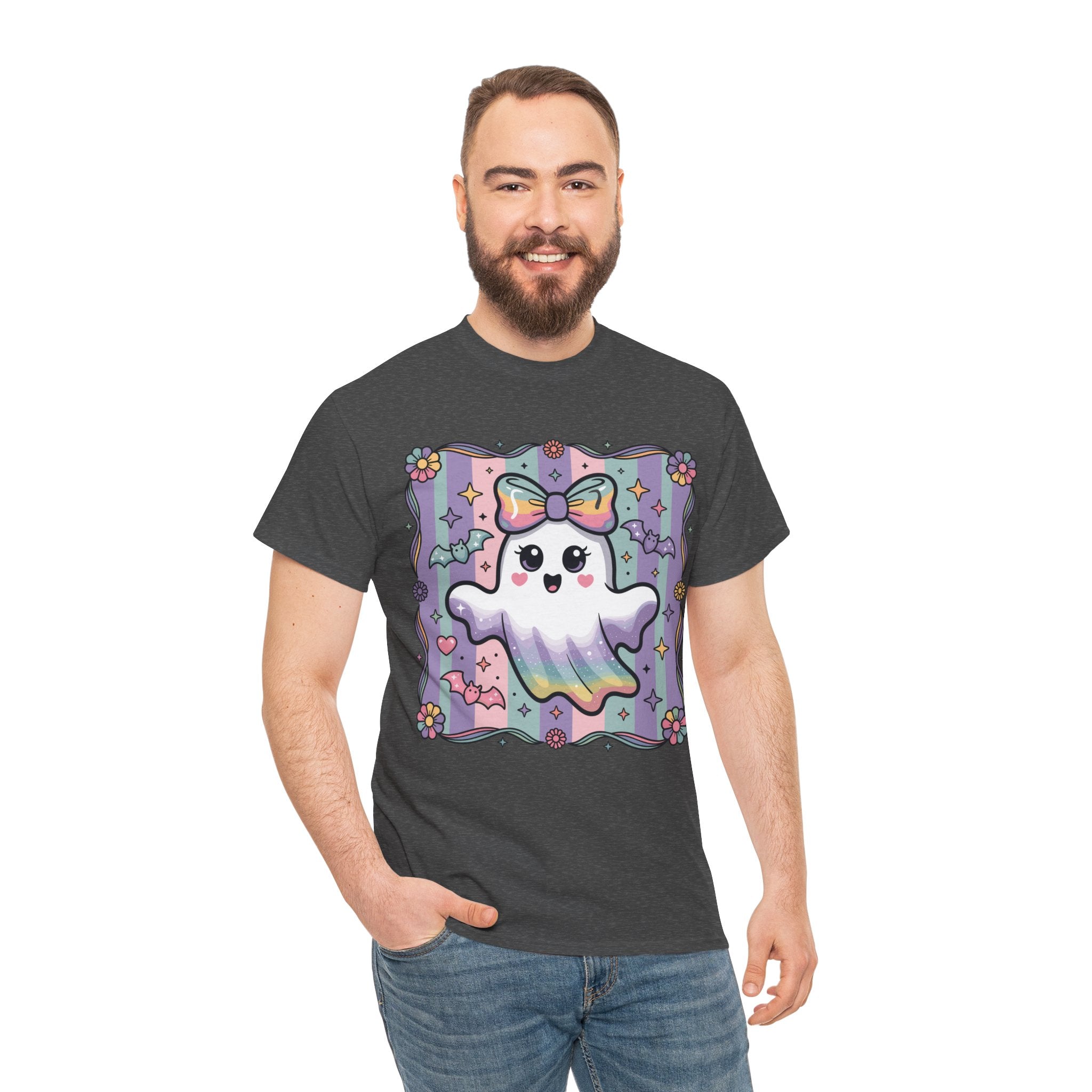 Pastel Ghost Rainbow Bow Unisex Cotton Tee