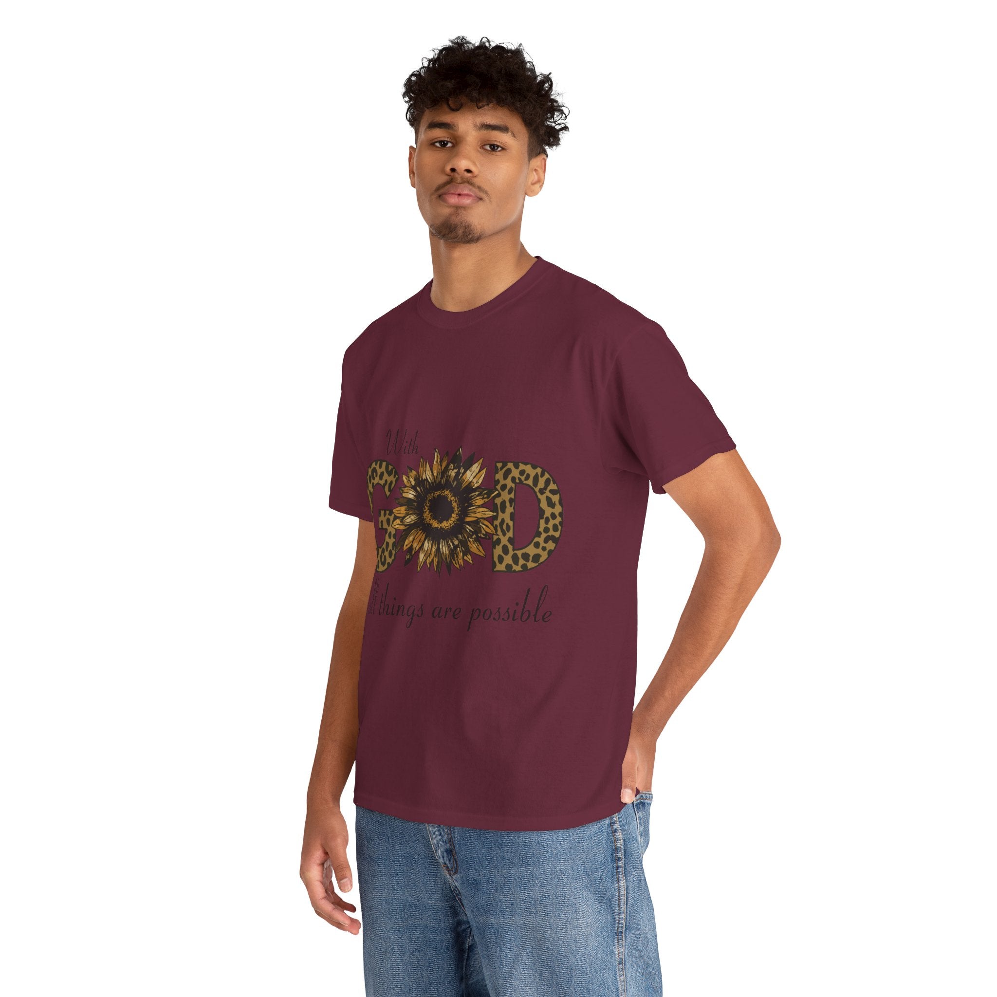 GOD Leopard Print Sunflower Unisex Cotton Tee