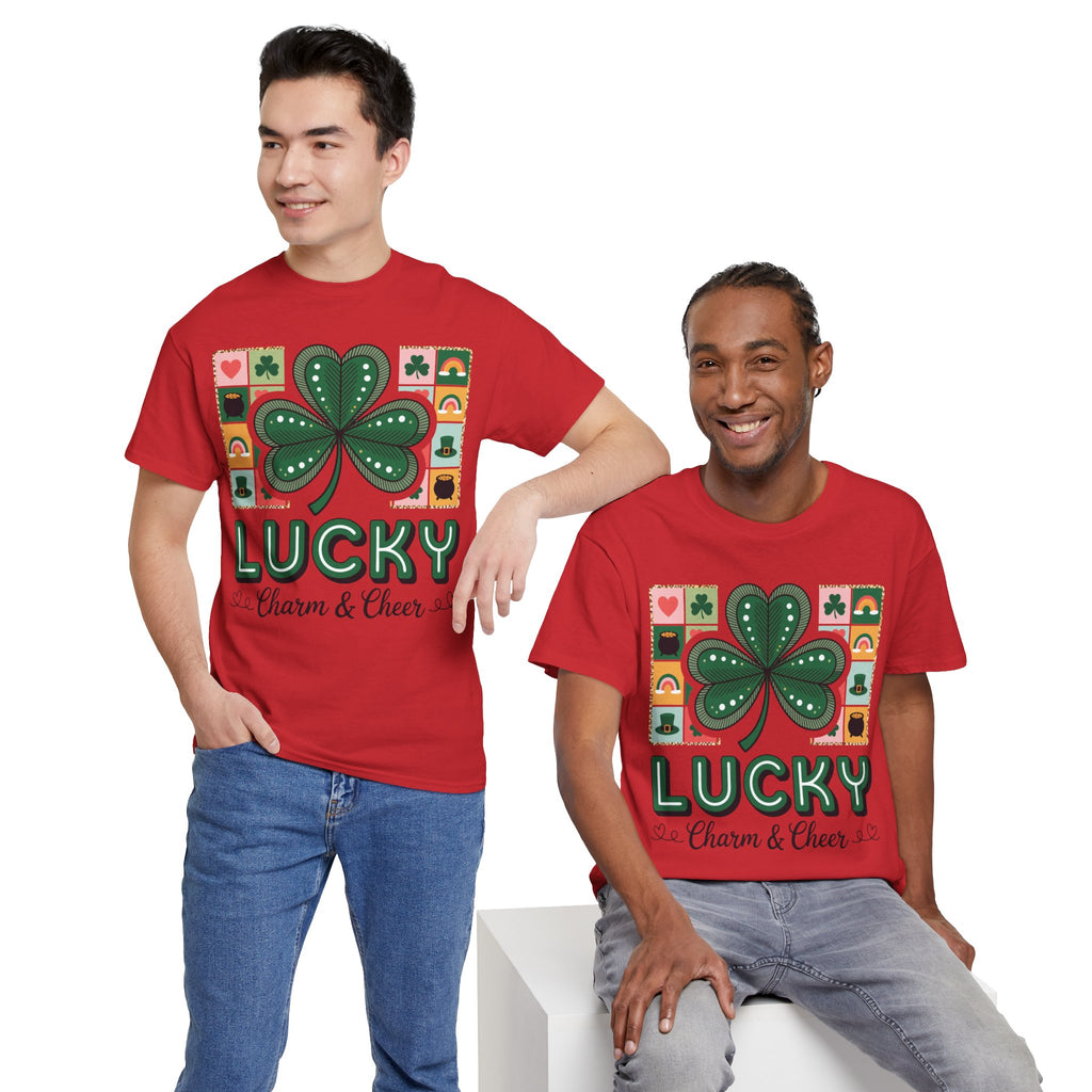 Lucky Charm & Cheer Clover Tee — Patchwork St. Patrick’s Day Unisex Cotton T-Shirt