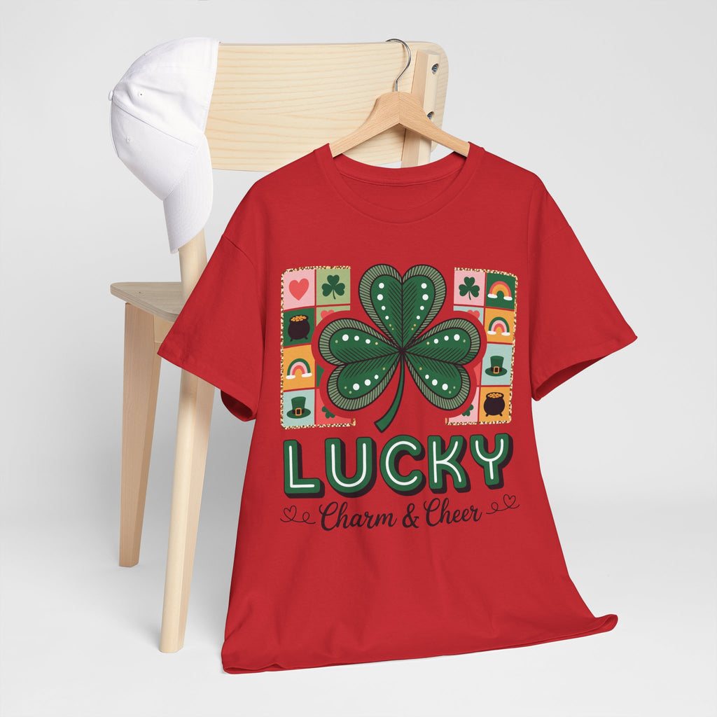 Lucky Charm & Cheer Clover Tee — Patchwork St. Patrick’s Day Unisex Cotton T-Shirt