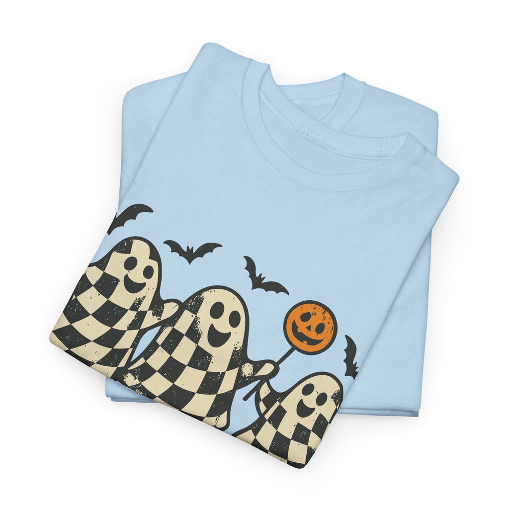 Halloween Ghosts Checker Pattern Unisex Cotton Tee
