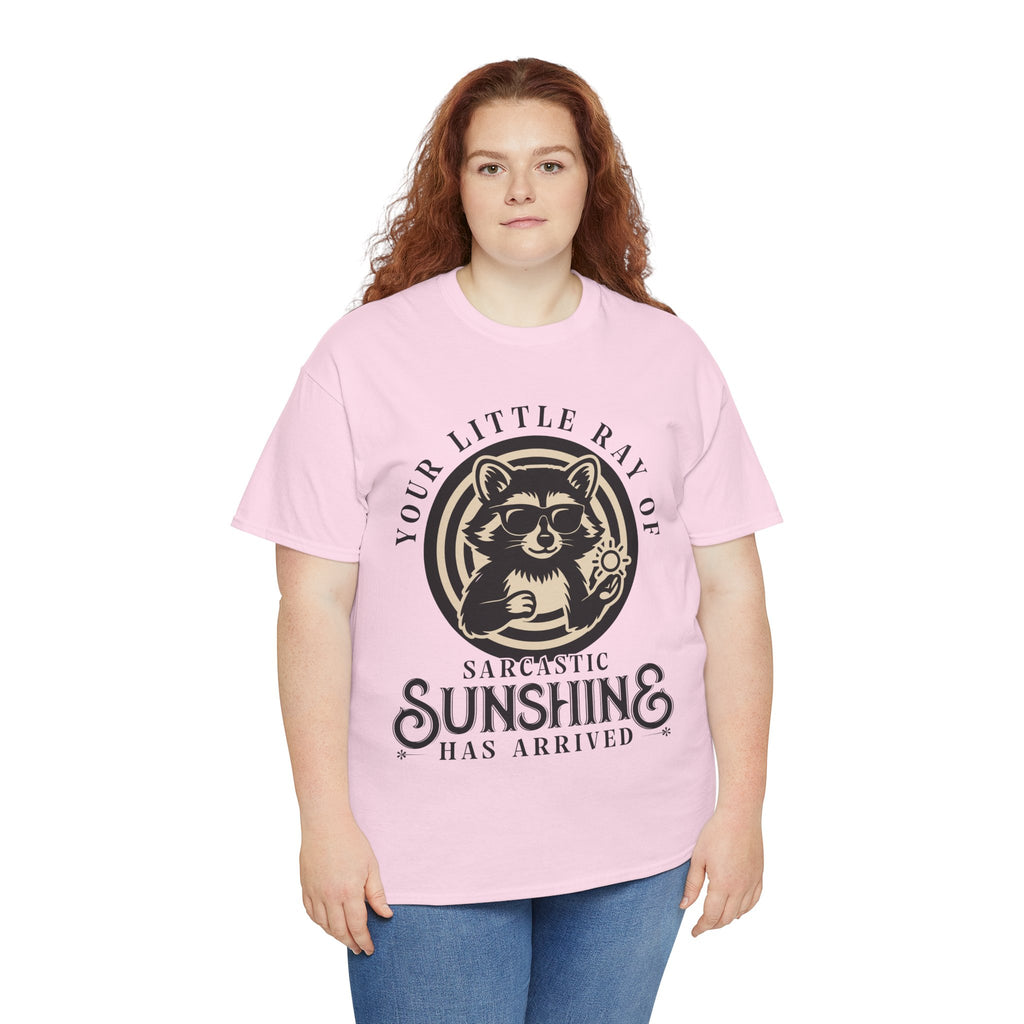 Cool Raccoon Sunglasses T-Shirt — Raccoon Holding Sun Graphic Unisex Cotton Tee