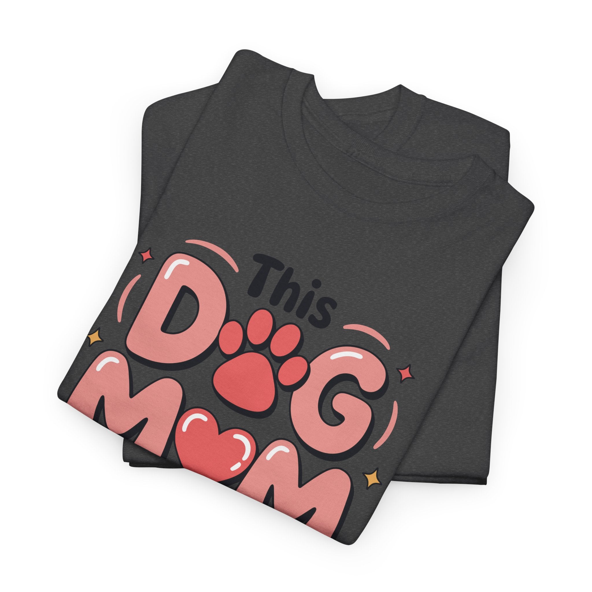 Dog Mom T-Shirt — "This Dog Mom Wears Her Heart on Her Sleeve" Paw & Heart Unisex Cotton Tee