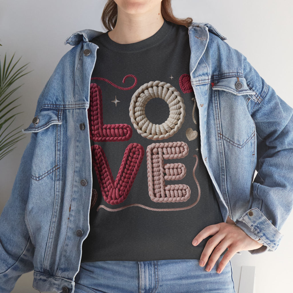 LOVE Faux Yarn Heart Unisex Cotton Tee