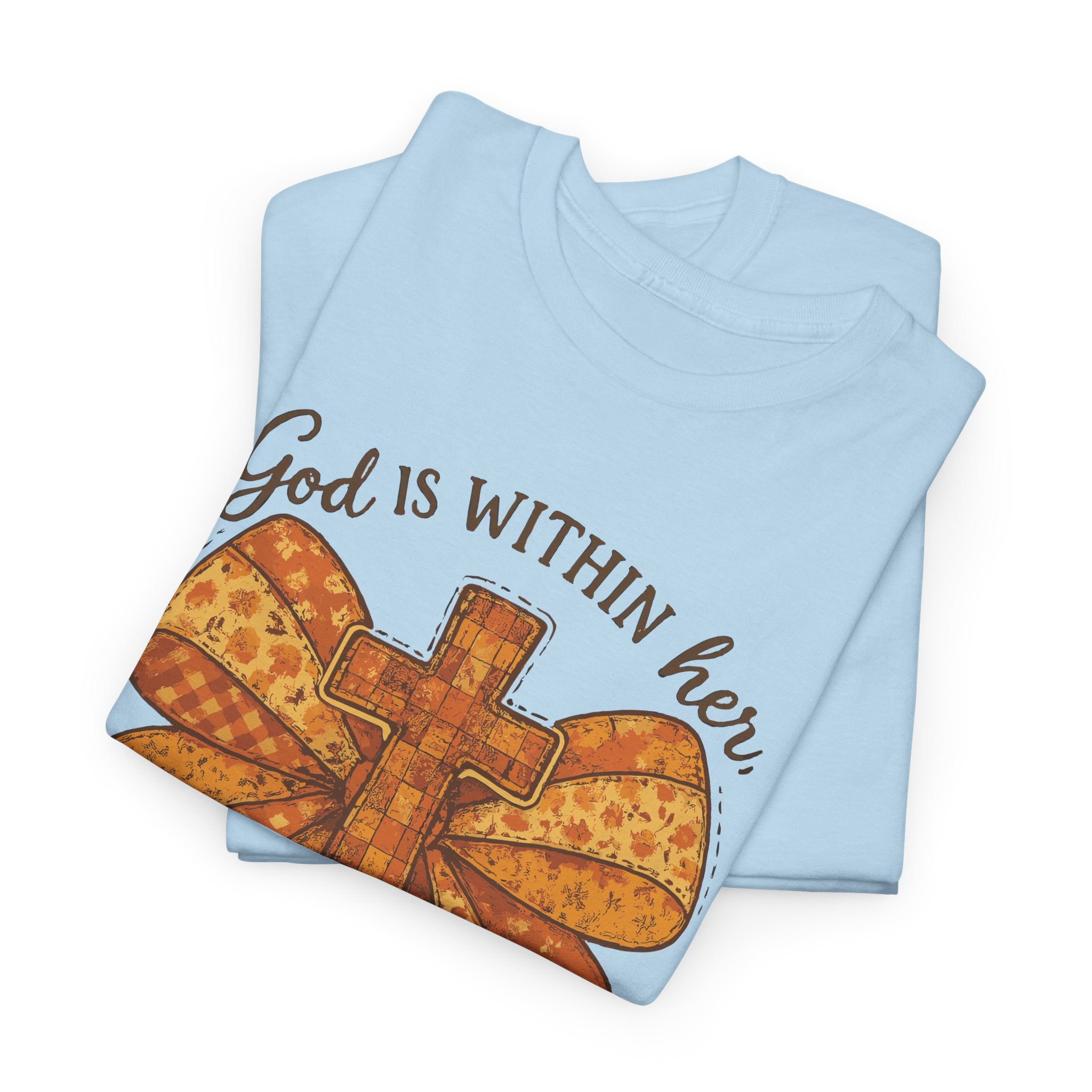 Psalm 46:5 Cross Patchwork Tee — Fall Bow Christian Unisex Cotton T-Shirt