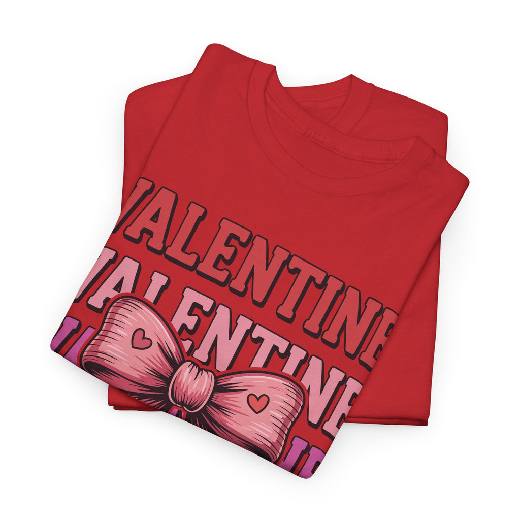 Valentine Vibes T-Shirt — Pink Bow Heart Graphic Unisex Cotton Tee