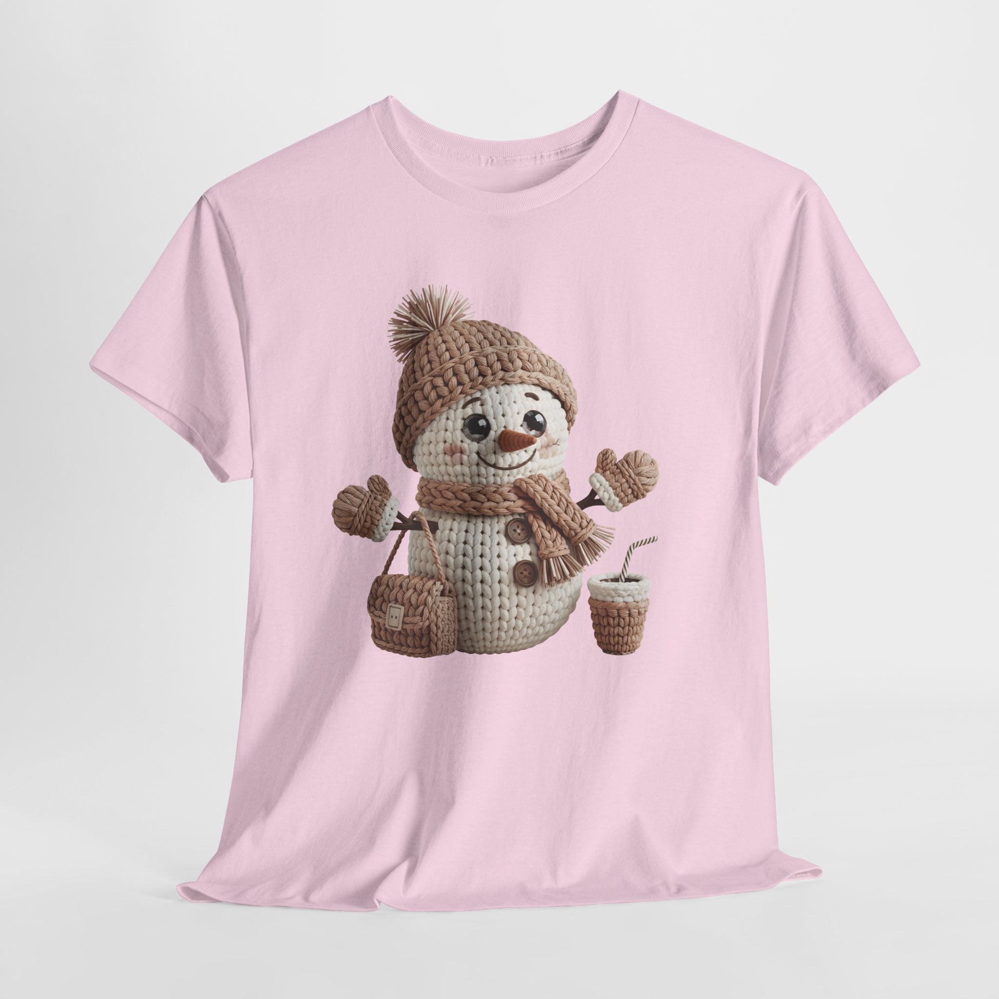 Snowman Knit‑Style Graphic Tee — Cute Faux‑Yarn Snowman with Hat, Scarf & Mittens.Unisex Cotton Tee