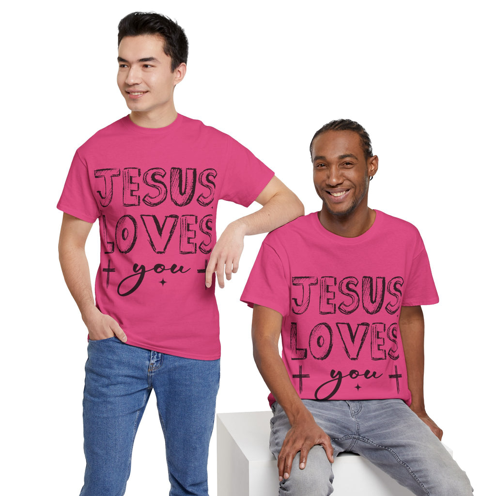 Jesus Loves You Chalk-Style Tee — Crosses & Stars Christian UNisex Cotton T-Shirt