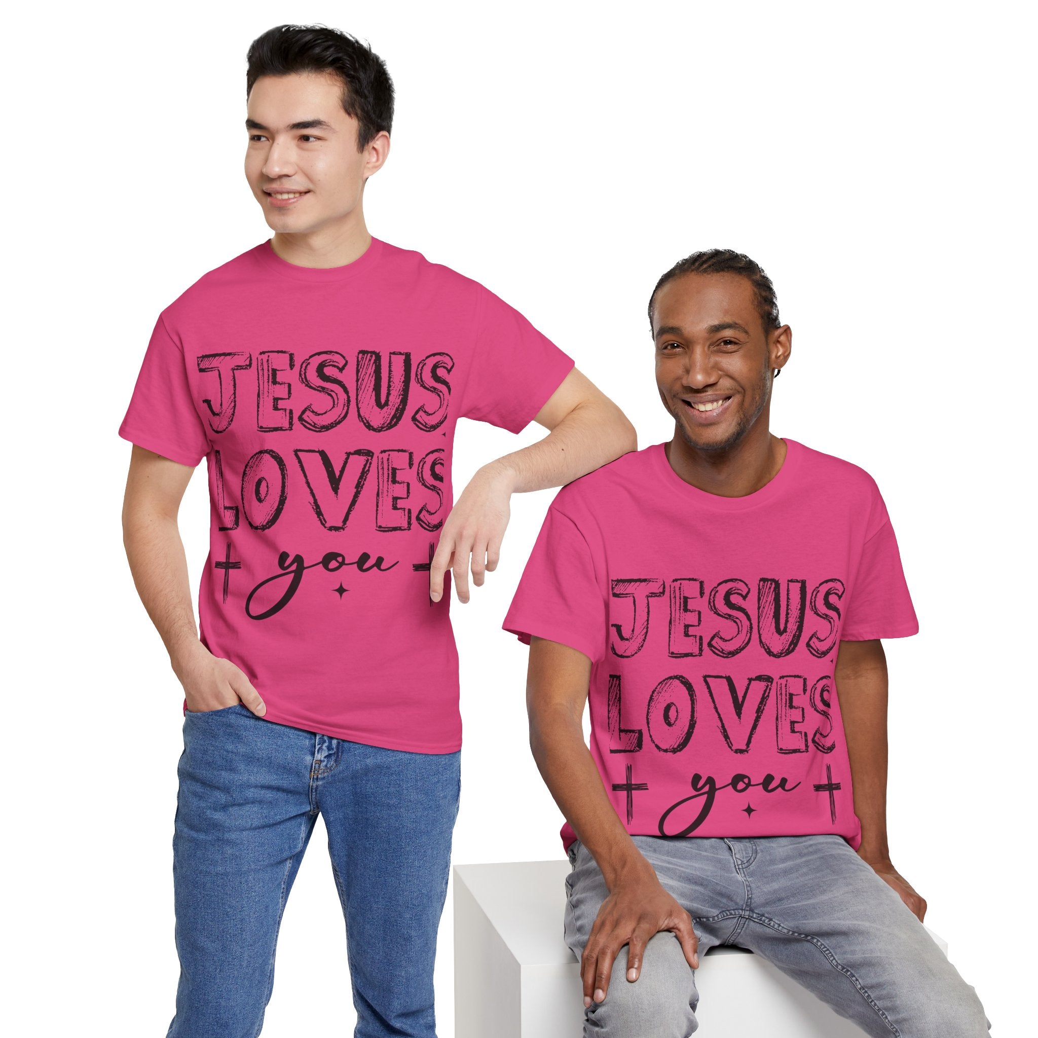 Jesus Loves You Chalk-Style Tee — Crosses & Stars Christian UNisex Cotton T-Shirt