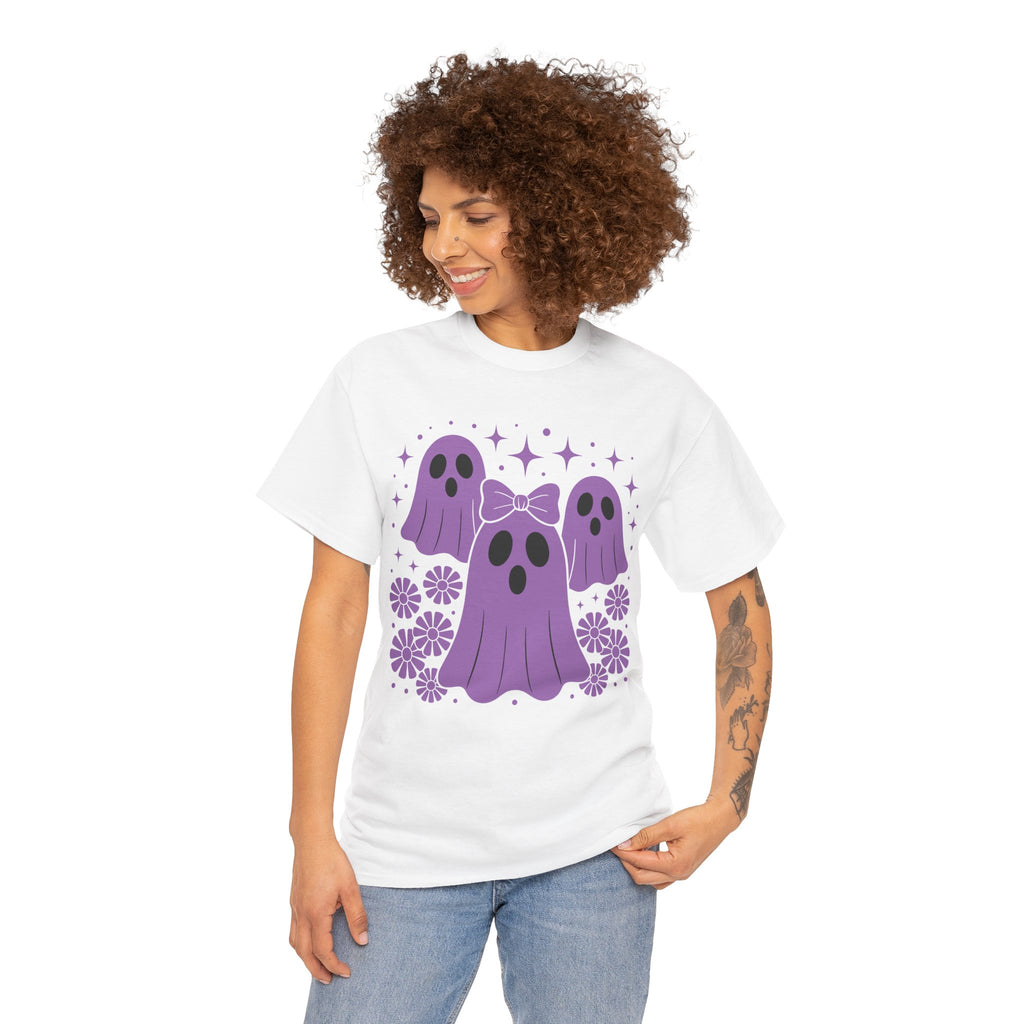 Purple Ghost Halloween Unisex Cotton Tee