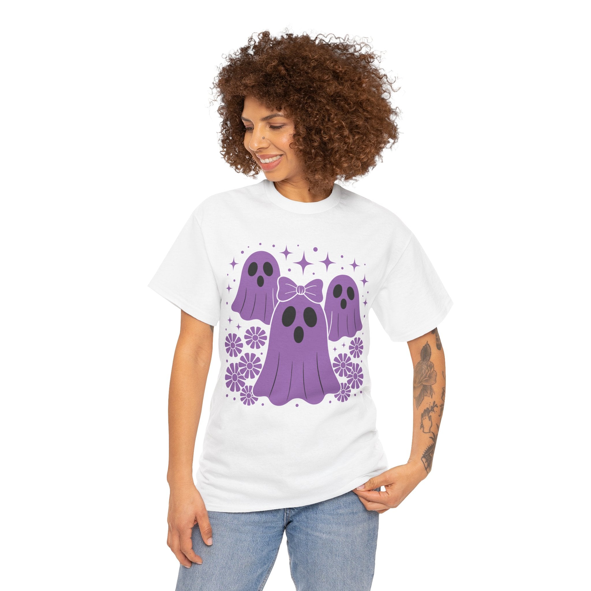 Purple Ghost Halloween Unisex Cotton Tee