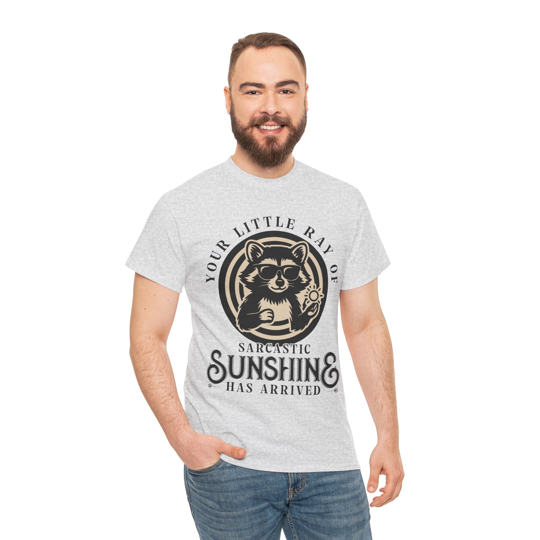 Cool Raccoon Sunglasses T-Shirt — Raccoon Holding Sun Graphic Unisex Cotton Tee