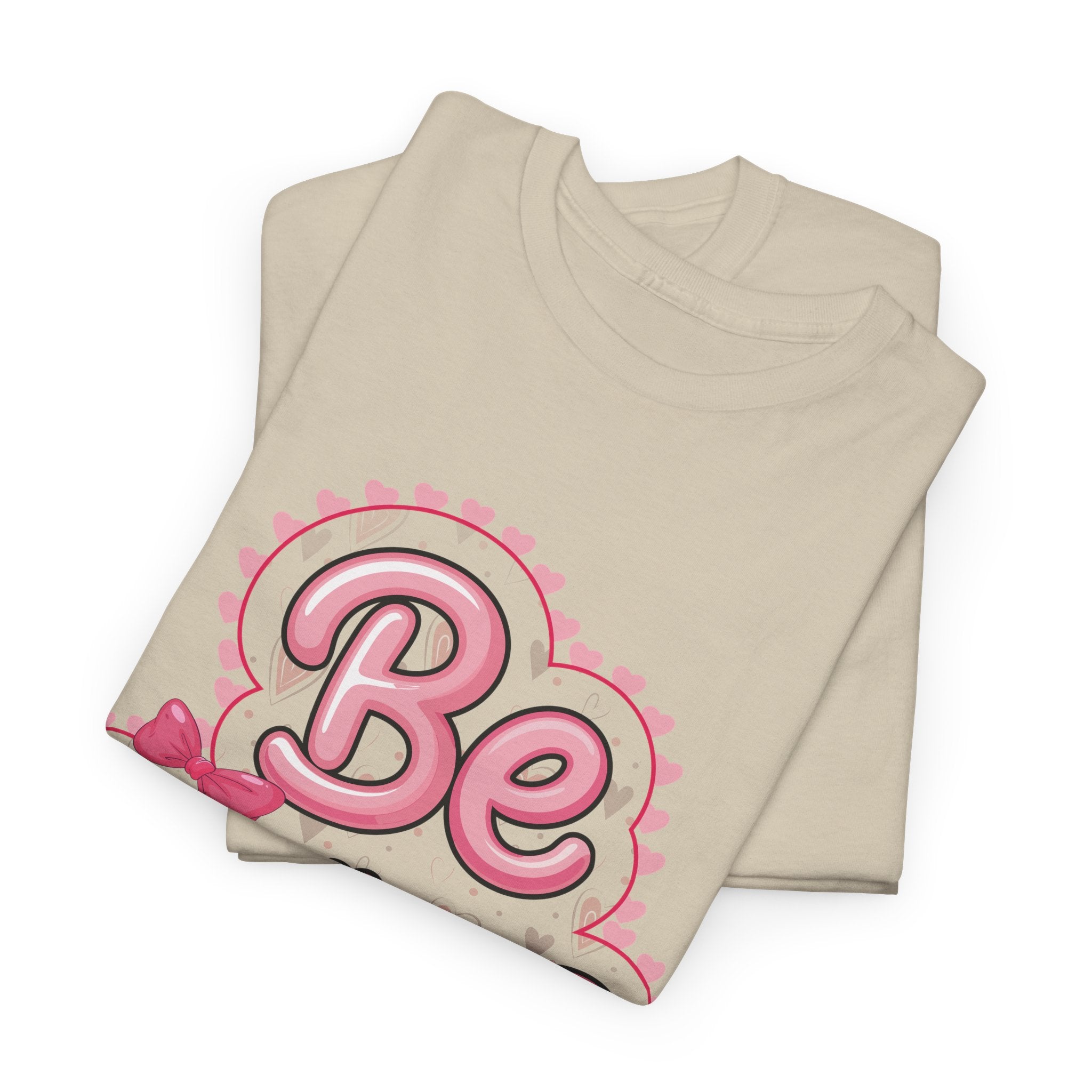 Be Mine Valentine T-Shirt — Pink Bubble Letters with Hearts & Bow..Unisex Cotton Tee