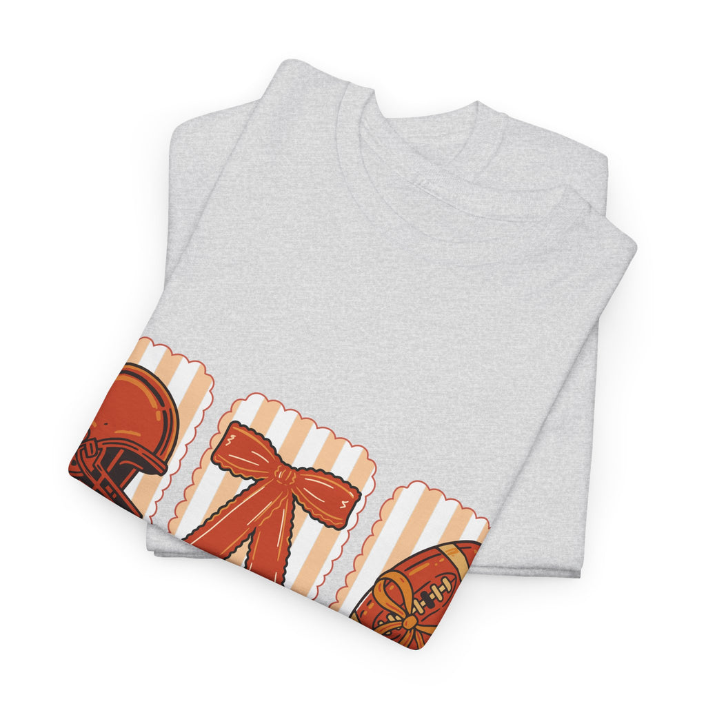 Touch Down Season Football Tee — Striped Fall Helmet & Bow Design Unisex Cotton Tee
