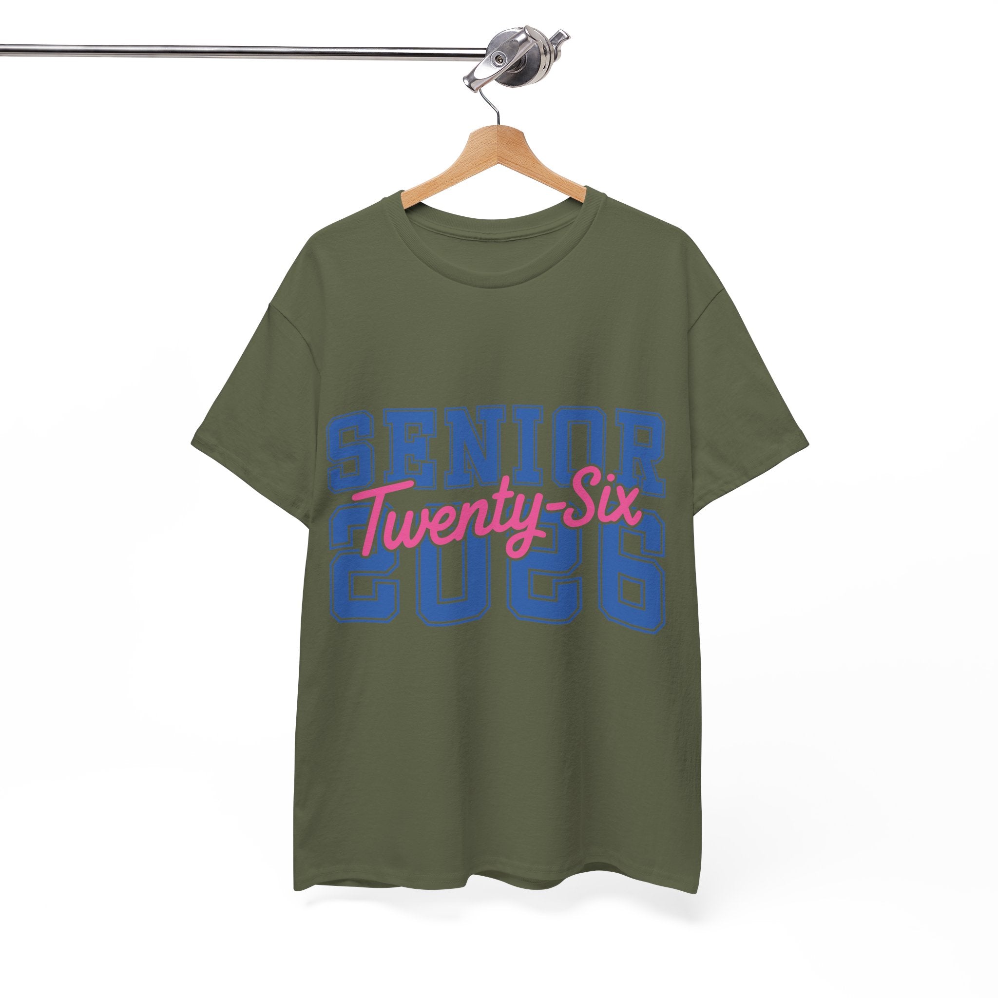 Senior 2026 Tee — Pink Varsity Block with Blue Script Overlay Unisex Cotton Tee