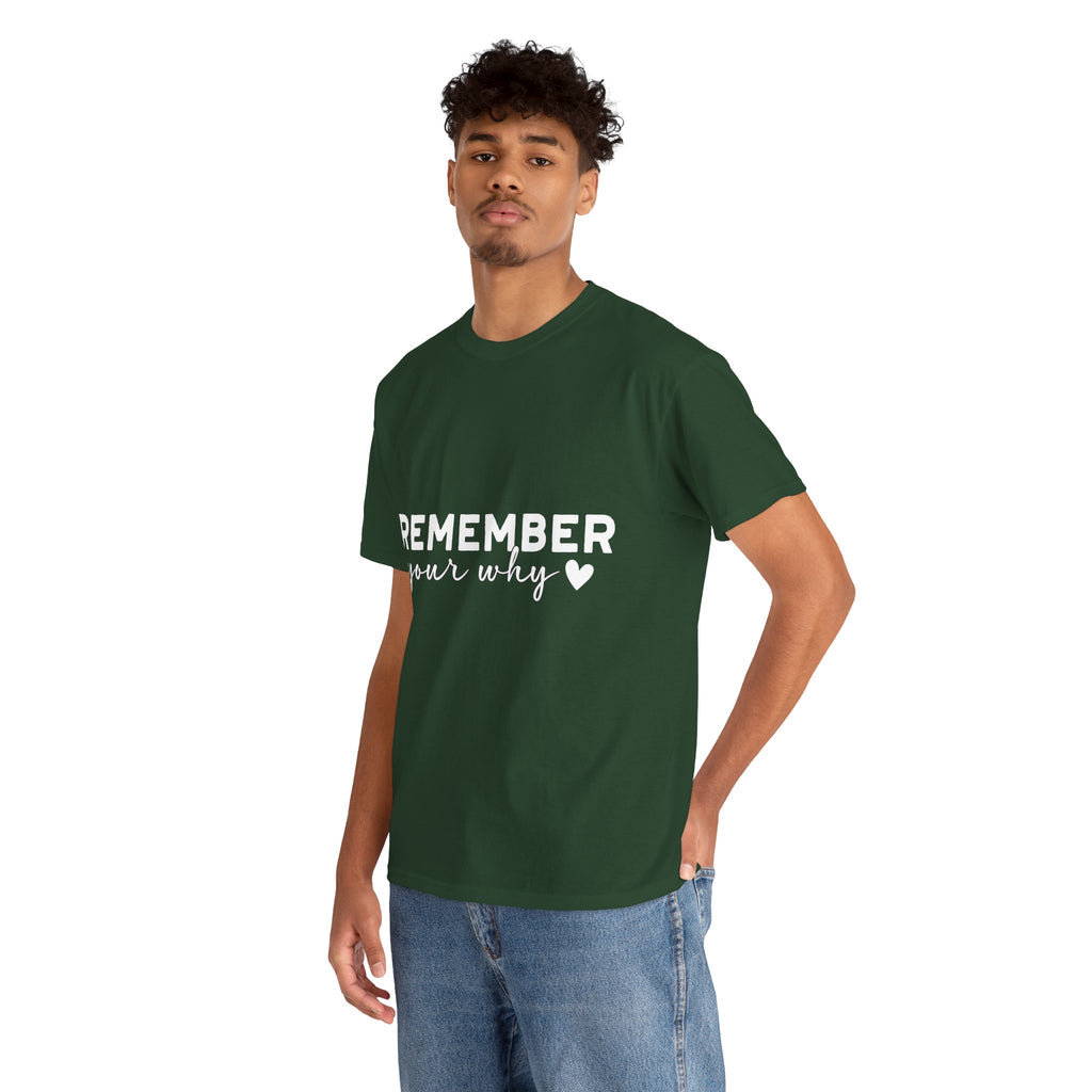 Remember Your Why Tee — Minimalist Heart Motivational Unisex Cotton Tshirt
